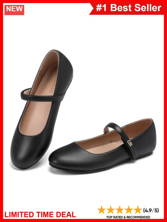 Shoes - Mary Jane Ballet Flats Faux Leather Round Toe Arch Support Women's Shoes